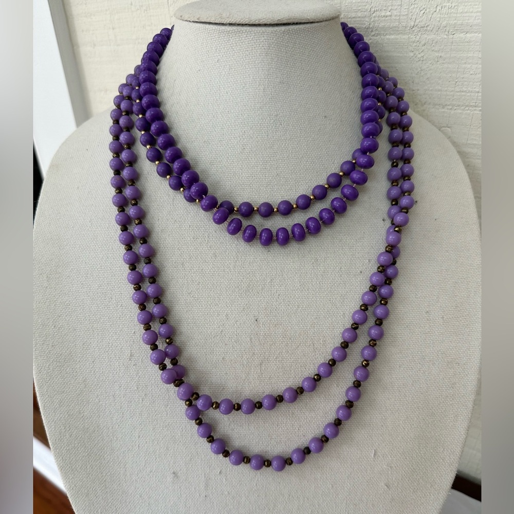 Set of 3 vintage purple bead old lady necklaces